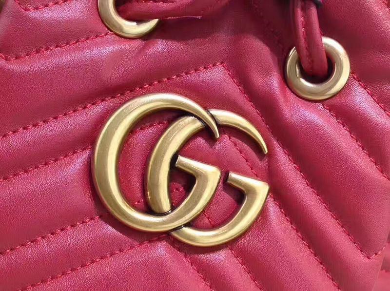 #476674 G*u*i 2018 premium original leather gg marmont quilted leather bucket bag-red