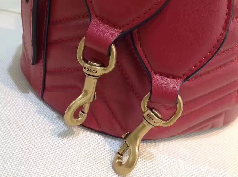 #476674 G*u*i 2018 premium original leather gg marmont quilted leather bucket bag-red