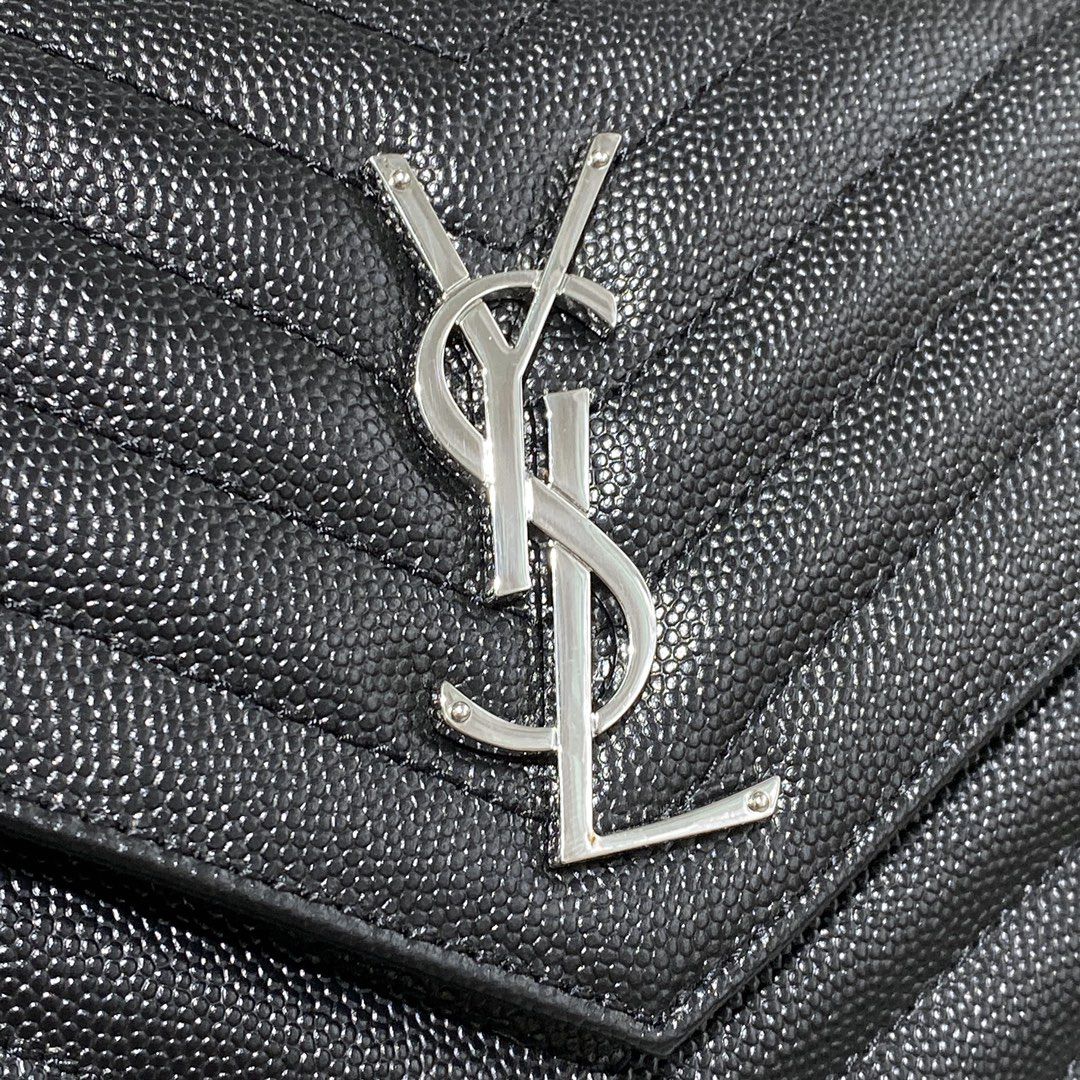 #360452 YSL SAINT LAURENT MONOGRAM CHAIN WALLET IN GRAIN DE POUDRE EMBOSSED LEATHER-BLACK SLIVER
