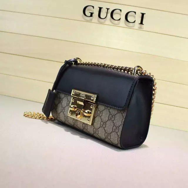 #409486 g*u*i  premium padlock gg S*p*e shoulder bag-black
