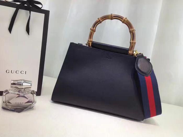#459076 G*u*i 2018 premium original leather nymphaea small top handle bag-black