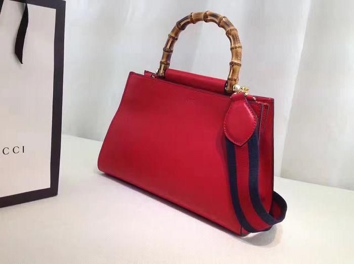 #459076 G*u*i 2018 premium original leather nymphaea small top handle bag-red