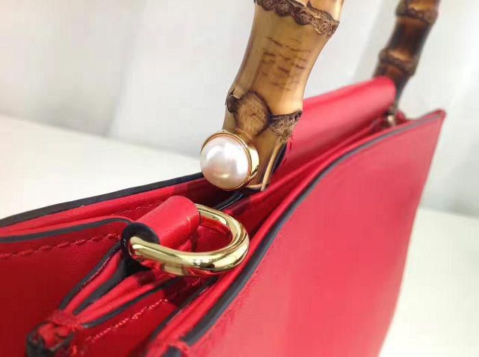 #459076 G*u*i 2018 premium original leather nymphaea small top handle bag-red