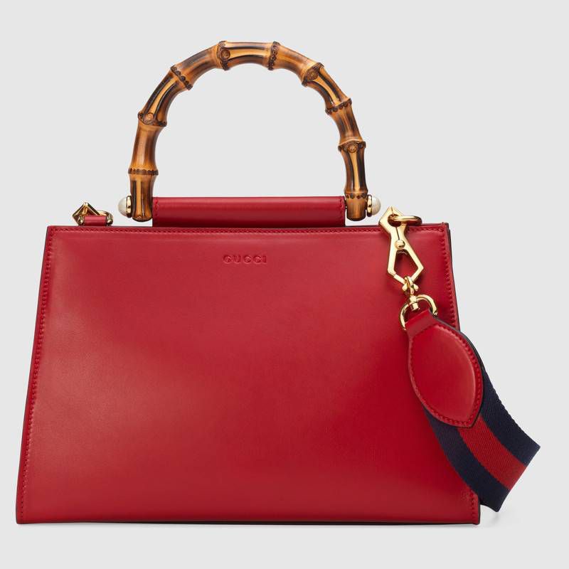 #459076 G*u*i 2018 premium original leather nymphaea small top handle bag-red