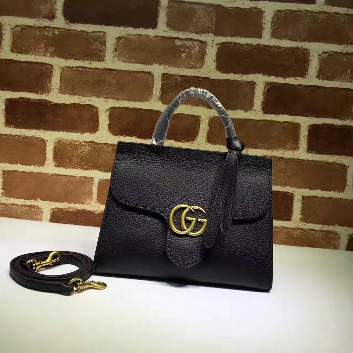 #442622 G*u*i 2018 original leather gg marmont small top handle bag-black