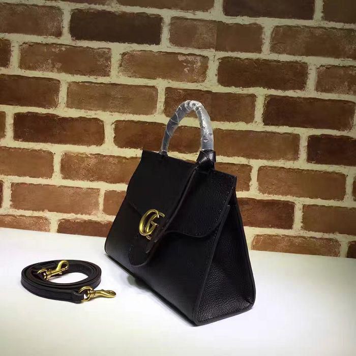 #442622 G*u*i 2018 original leather gg marmont small top handle bag-black