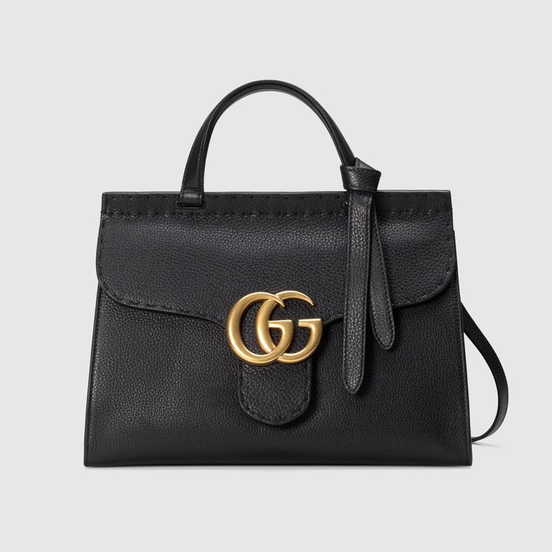 #442622 G*u*i 2018 original leather gg marmont large top handle bag-black