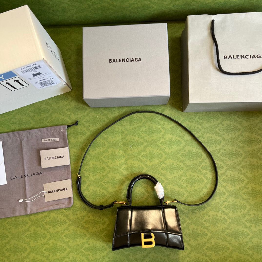 Ba*len*cia*ga hourglass xs handbag box in black