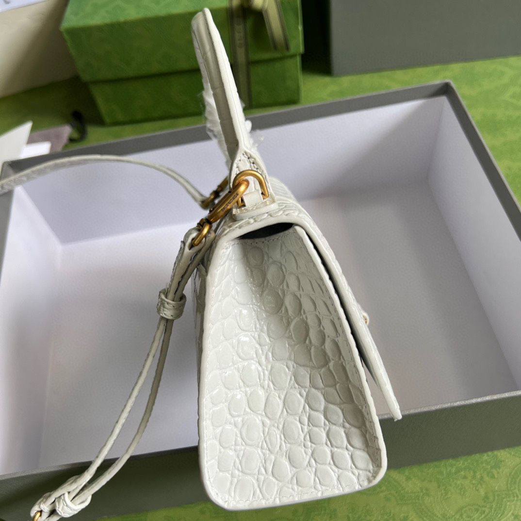 Ba*len*cia*ga hourglass xs handbag crocodile embossed in black-white