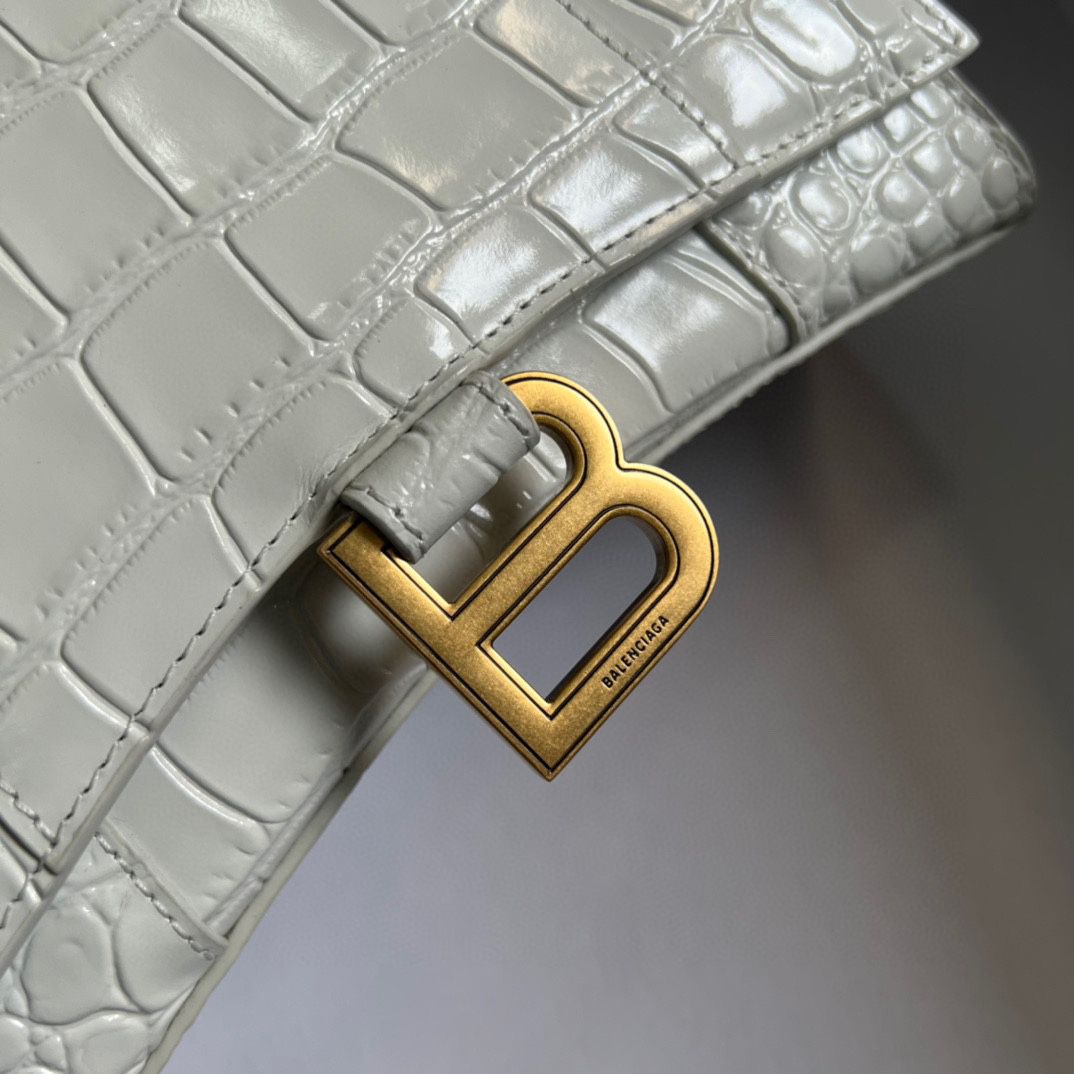 Ba*len*cia*ga hourglass xs handbag crocodile embossed in black-white