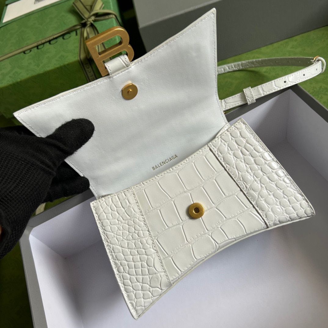 Ba*len*cia*ga hourglass xs handbag crocodile embossed in black-white