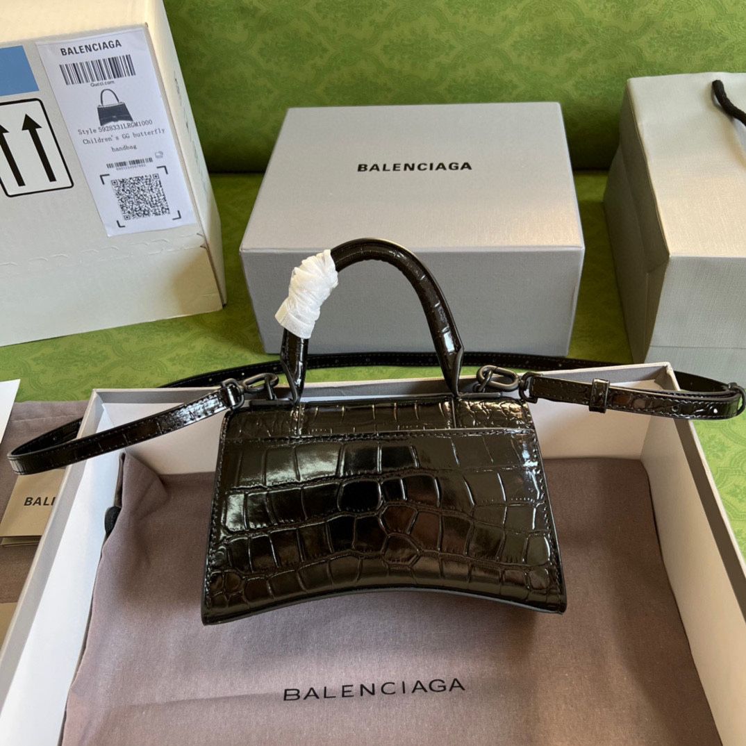 Ba*len*cia*ga hourglass xs handbag crocodile embossed in black