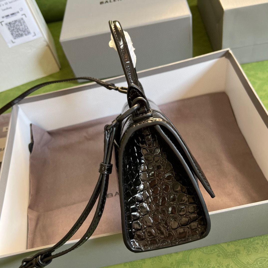 Ba*len*cia*ga hourglass xs handbag crocodile embossed in black