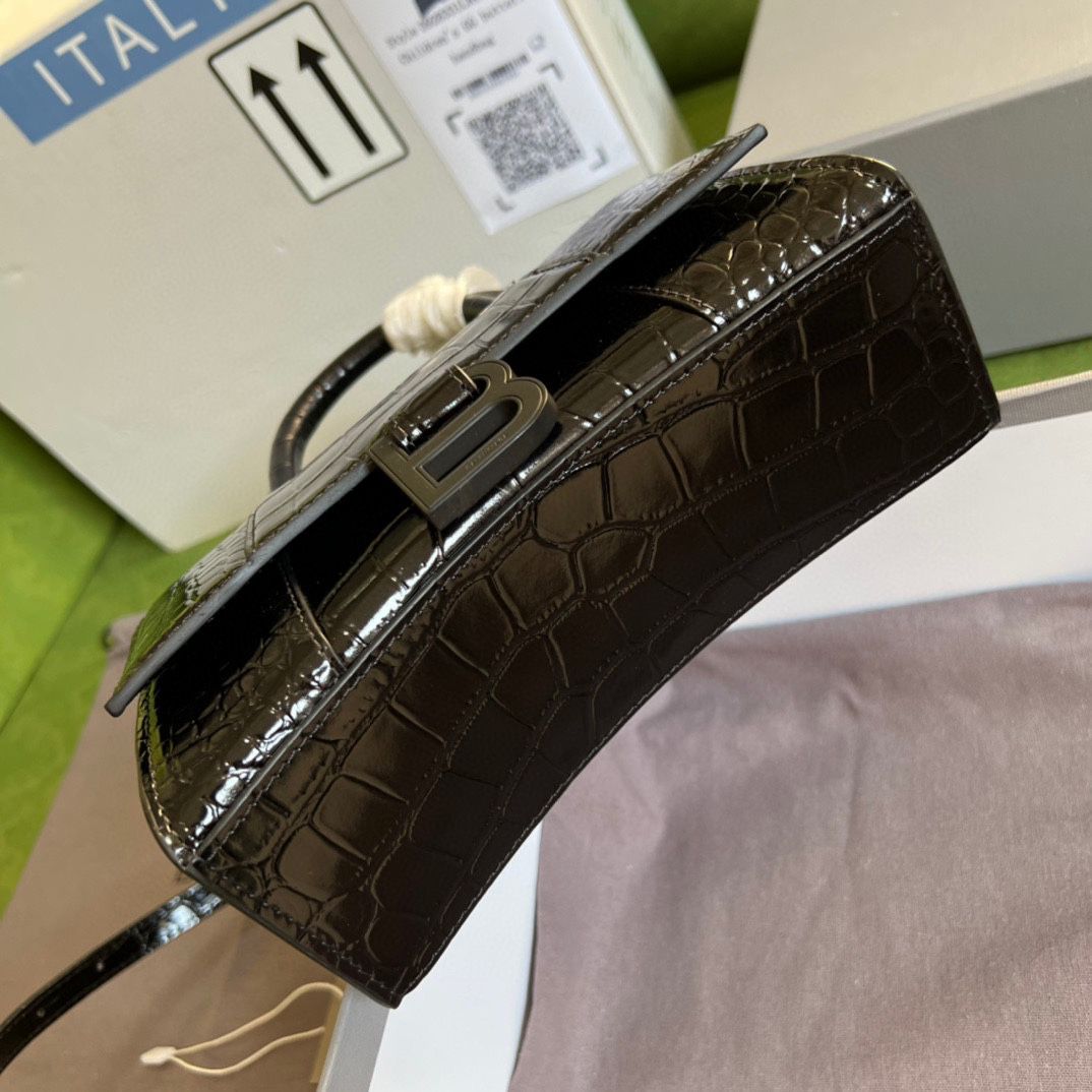 Ba*len*cia*ga hourglass xs handbag crocodile embossed in black