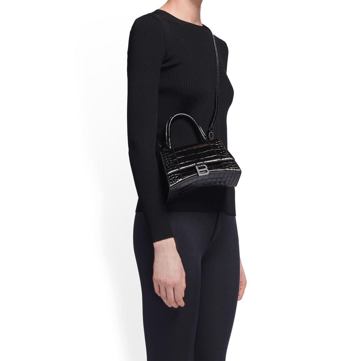 Ba*len*cia*ga hourglass xs handbag crocodile embossed in black