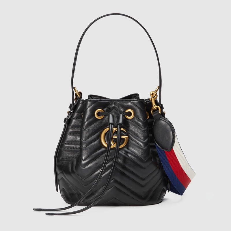 #476674 G*u*i 2018 premium original leather gg marmont quilted leather bucket bag-black