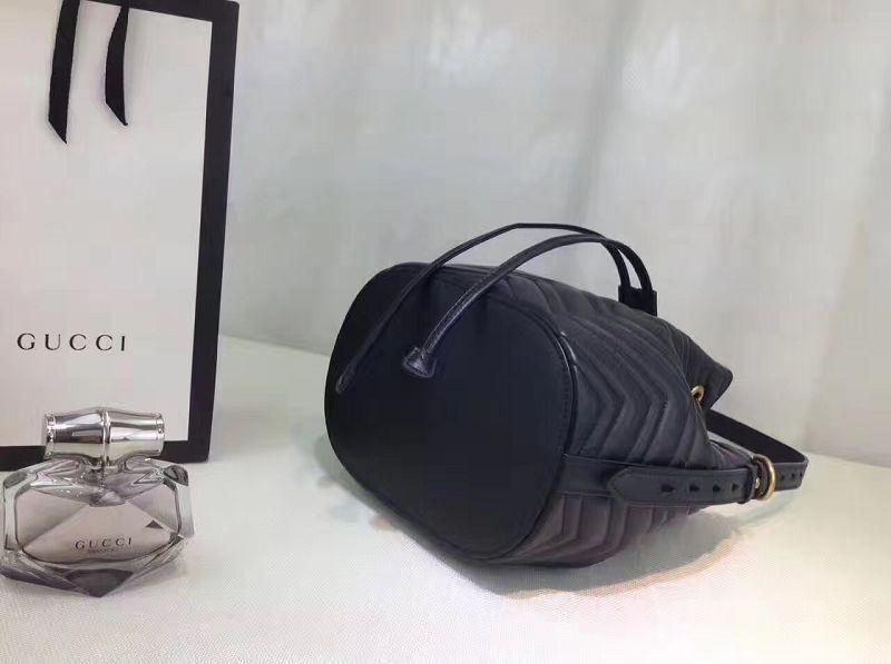 #476674 G*u*i 2018 premium original leather gg marmont quilted leather bucket bag-black