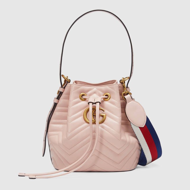 #476674 G*u*i 2018 premium original leather gg marmont quilted leather bucket bag-light pink
