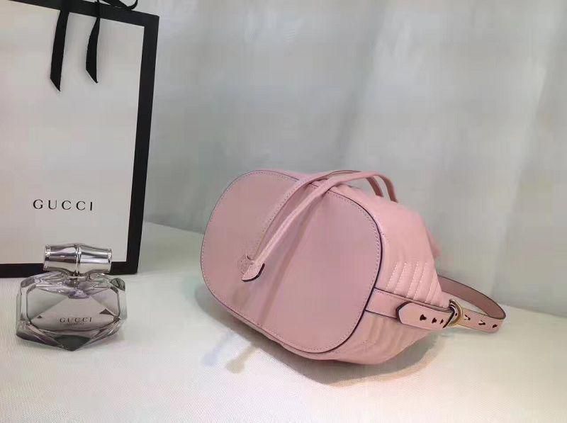 #476674 G*u*i 2018 premium original leather gg marmont quilted leather bucket bag-light pink