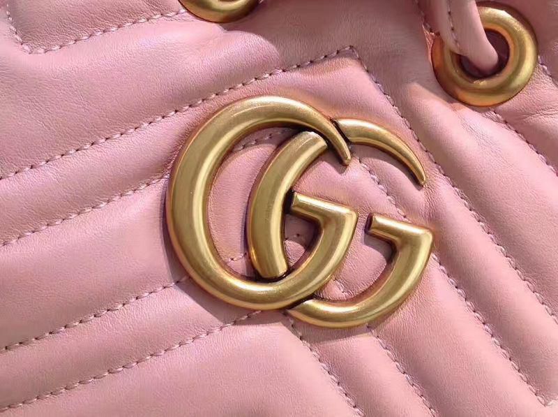#476674 G*u*i 2018 premium original leather gg marmont quilted leather bucket bag-light pink