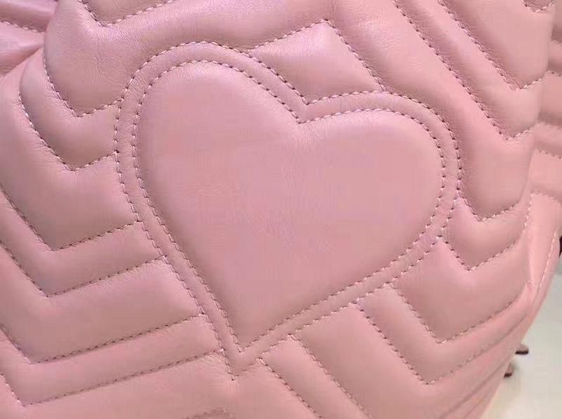 #476674 G*u*i 2018 premium original leather gg marmont quilted leather bucket bag-light pink
