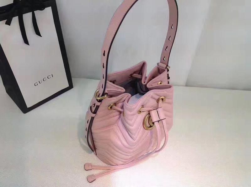 #476674 G*u*i 2018 premium original leather gg marmont quilted leather bucket bag-light pink