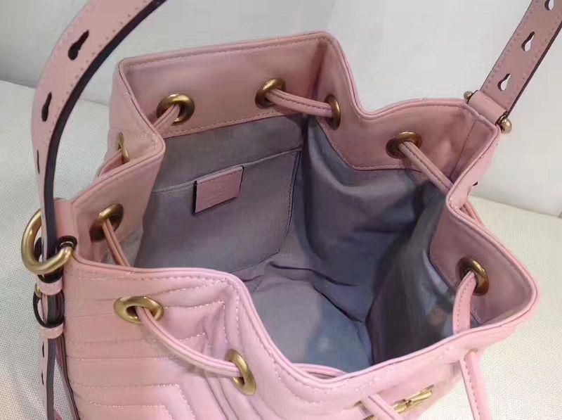 #476674 G*u*i 2018 premium original leather gg marmont quilted leather bucket bag-light pink