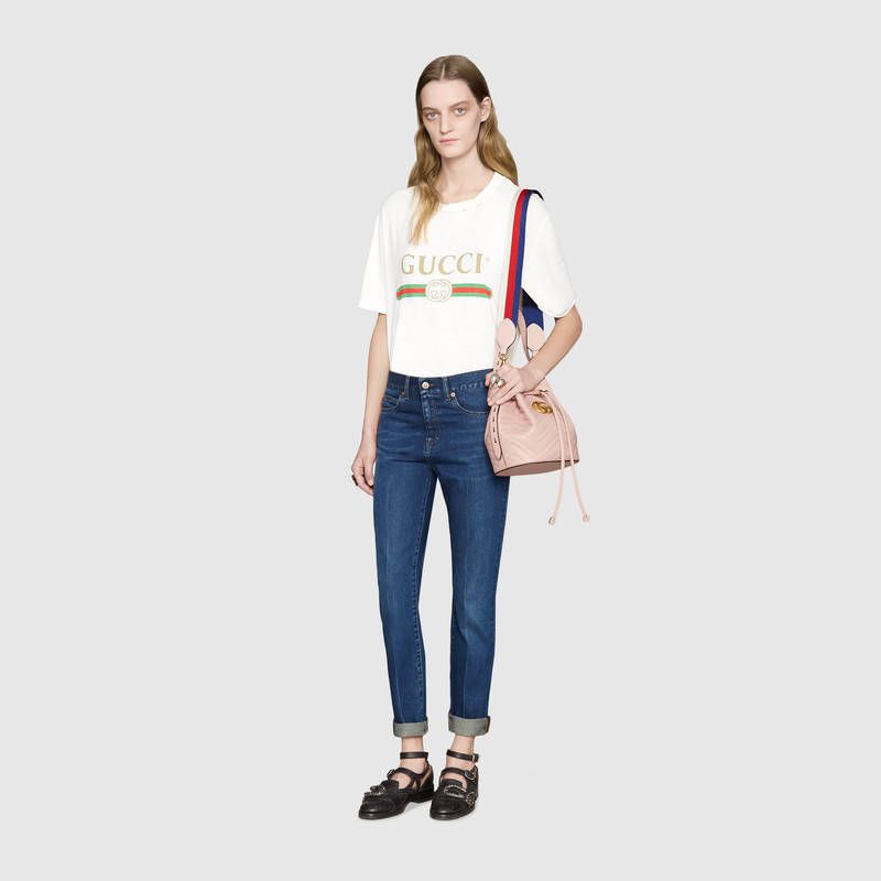 #476674 G*u*i 2018 premium original leather gg marmont quilted leather bucket bag-light pink