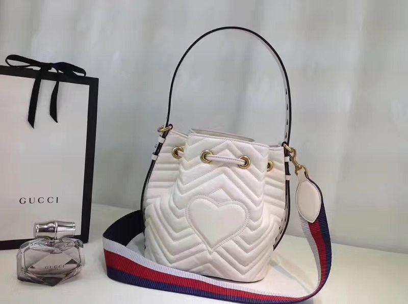 #476674 G*u*i 2018 premium original leather gg marmont quilted leather bucket bag-white