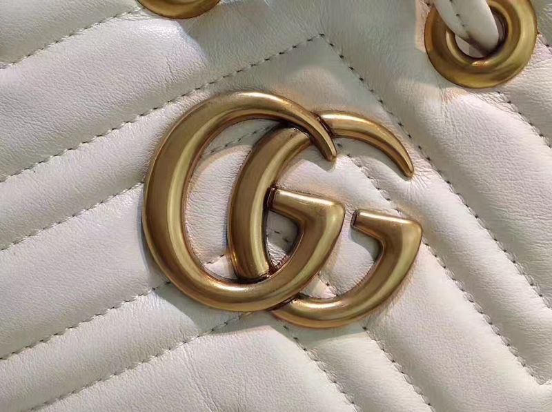 #476674 G*u*i 2018 premium original leather gg marmont quilted leather bucket bag-white