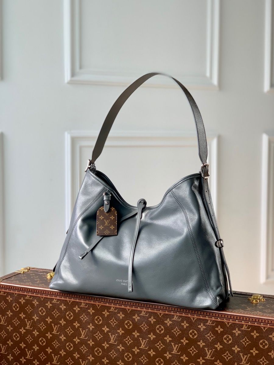 #m12583 l**is V*t*n leather carryall dark mm bag-grey