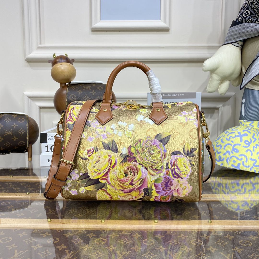 #m21317 l**is V*t*n flower patterned canvas speedy bandoulière 25 bag