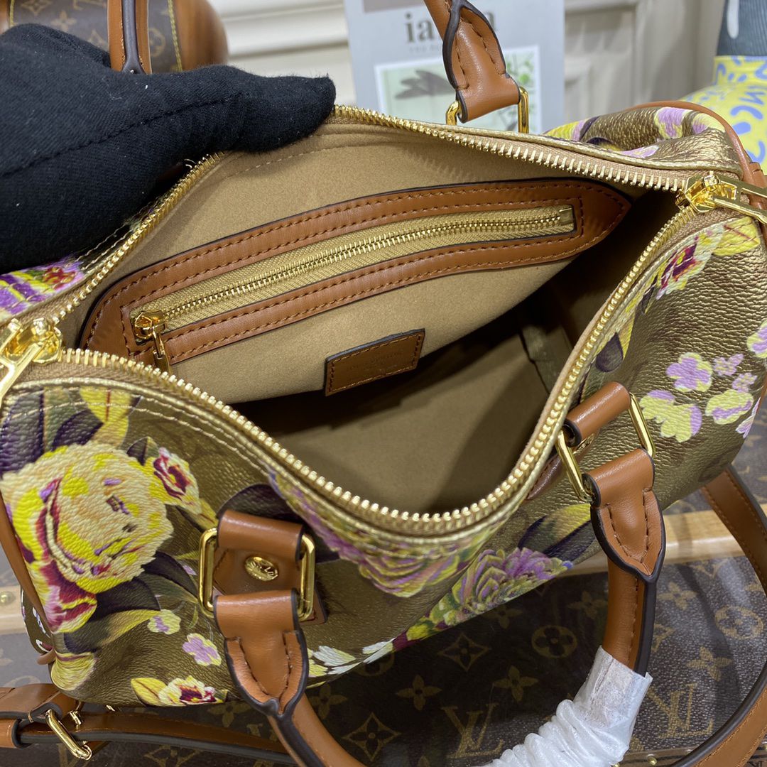 #m21317 l**is V*t*n flower patterned canvas speedy bandoulière 25 bag