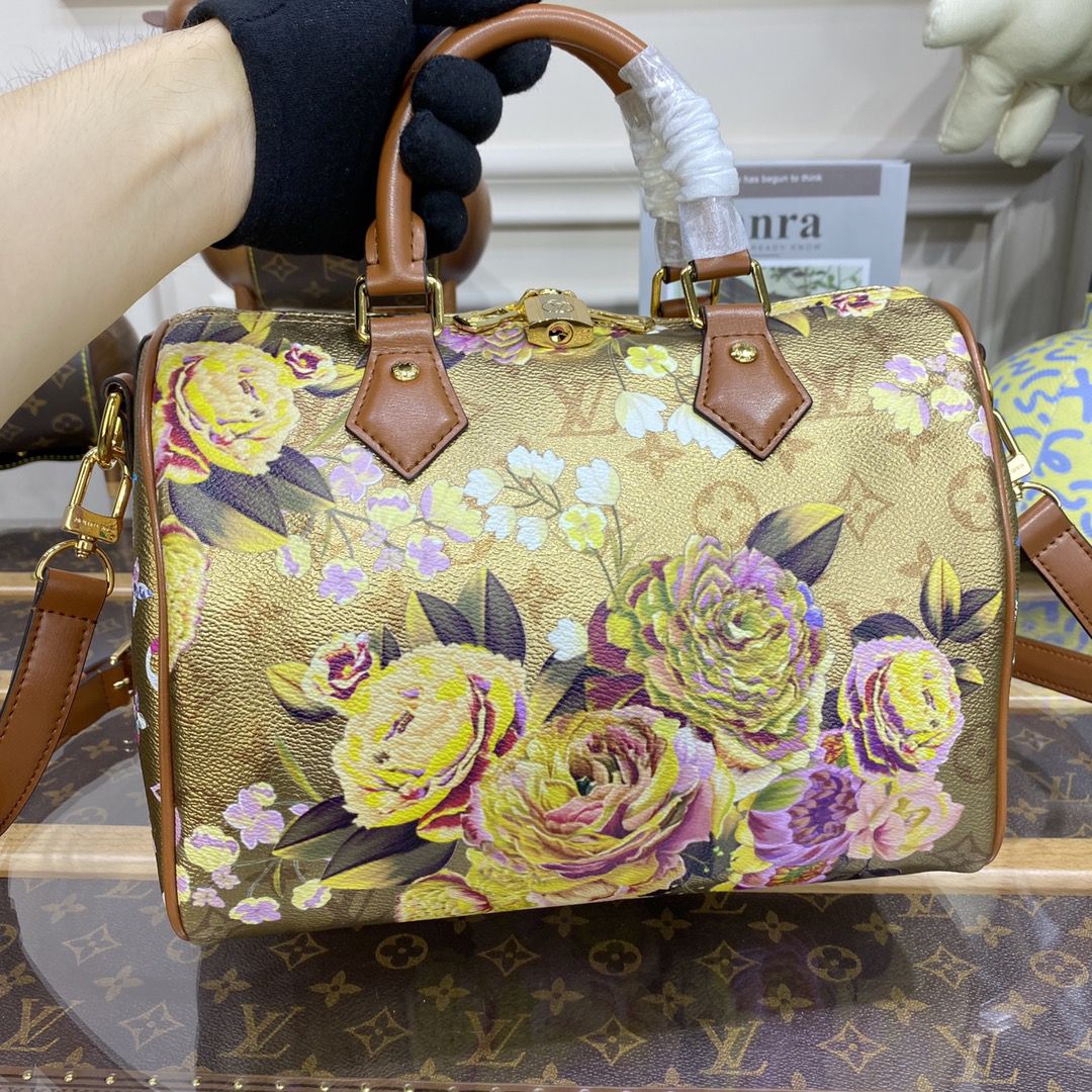 #m21317 l**is V*t*n flower patterned canvas speedy bandoulière 25 bag