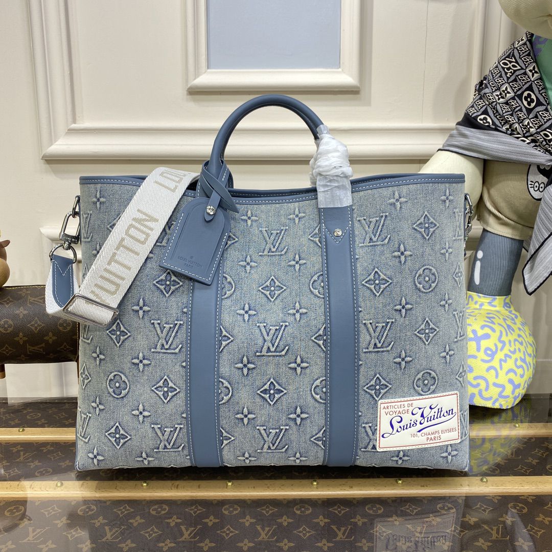 #m22537 l**is V*t*n monogram denim weekend tote nm