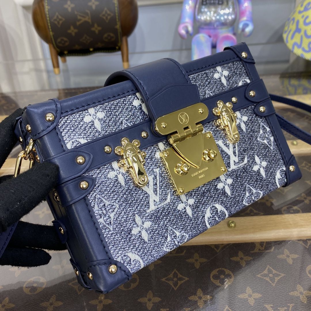 #m22882 l**is V*t*n monogram petite malle handbag-blue