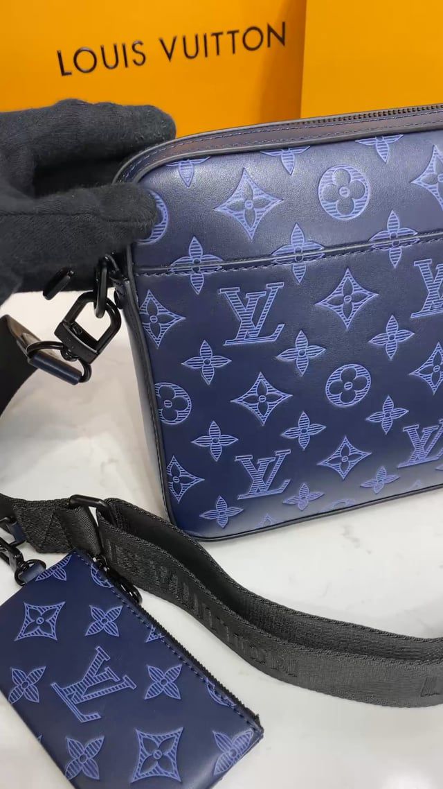 #m45730 l**is V*t*n monogram shadow duo messenger bag-navy blue
