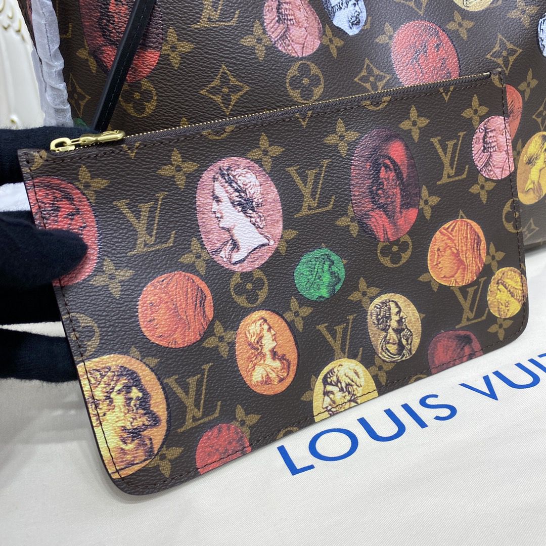 #m45923 l**is V*t*n lvxfornasetti monogram cameo neverfull mm tote bag