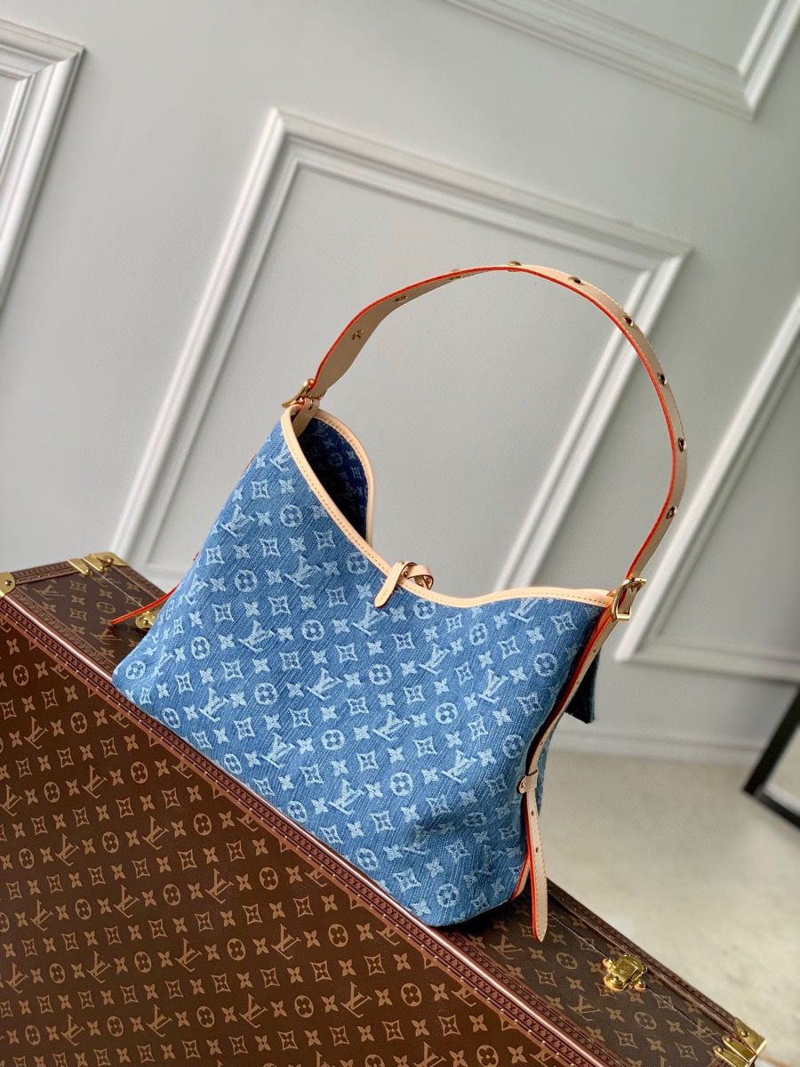 m46855 l**is V*t*n monogram denim carryall mm handbag