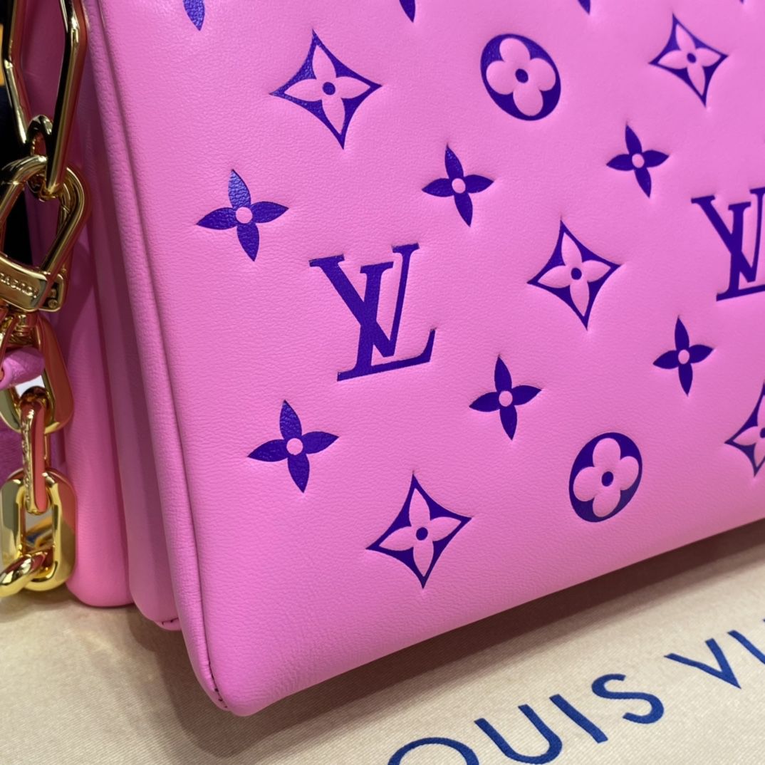 #m58628 l**is V*t*n embossed lambskin coussin pm pink/purple