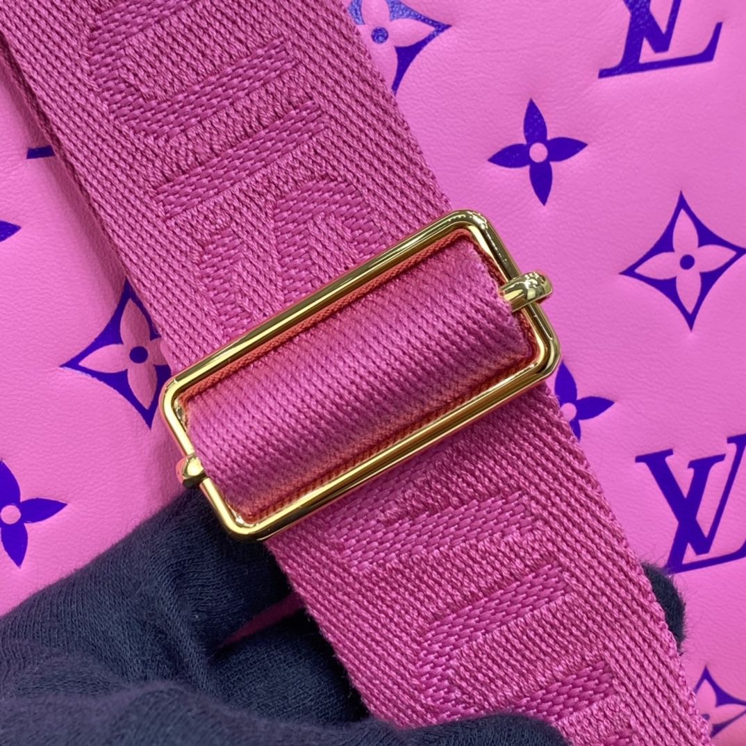#m58628 l**is V*t*n embossed lambskin coussin pm pink/purple