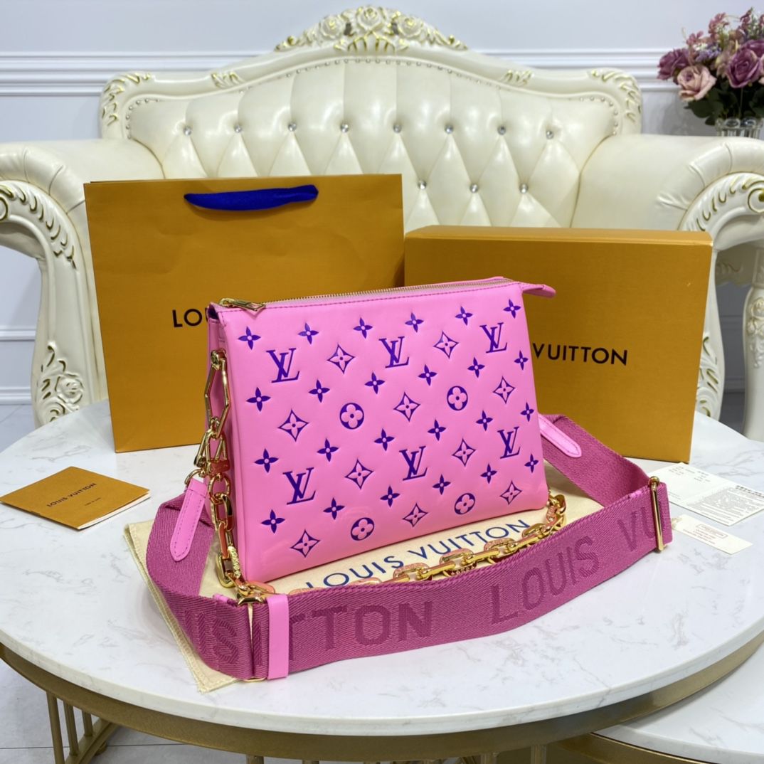 #m58628 l**is V*t*n embossed lambskin coussin pm pink/purple