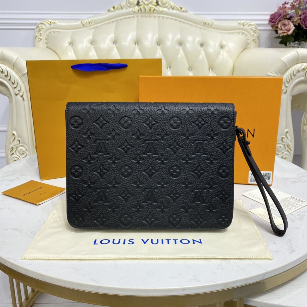 #m80582 l**is V*t*n monogram embossed taurillon leather s lock a4 pouch-black