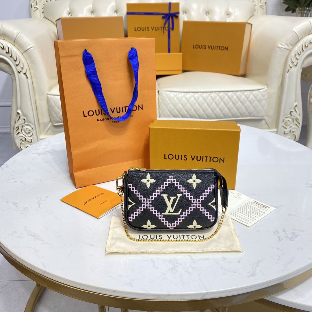 #m81140 l**is V*t*n monogram empreinte broderies mini pochette accessoires-black