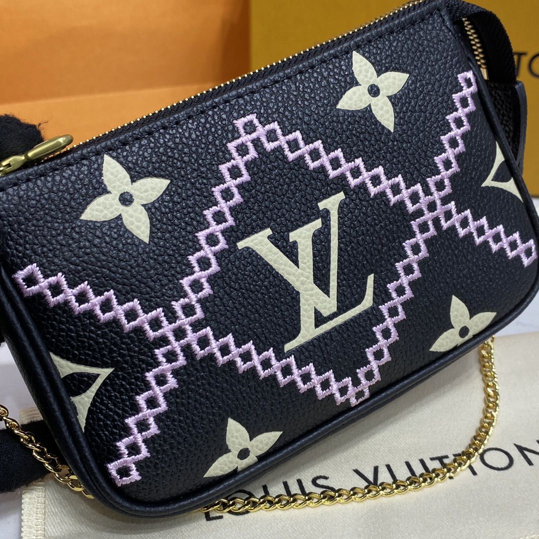 #m81140 l**is V*t*n monogram empreinte broderies mini pochette accessoires-black