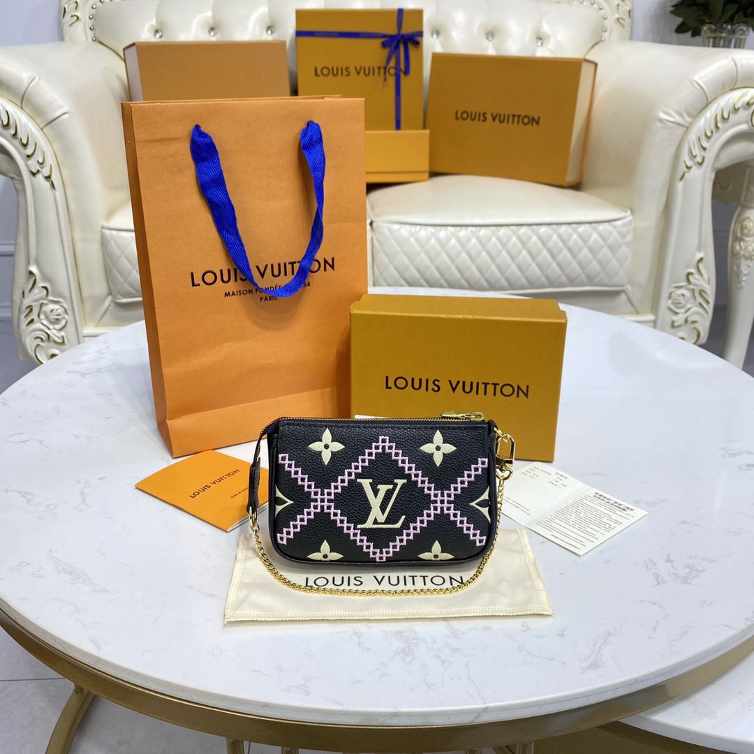 #m81140 l**is V*t*n monogram empreinte broderies mini pochette accessoires-black