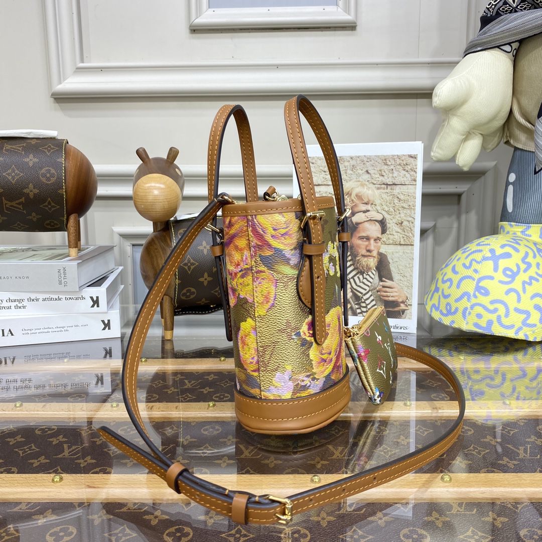 #m81724 l**is V*t*n flower patterned canvas nano bucket bag