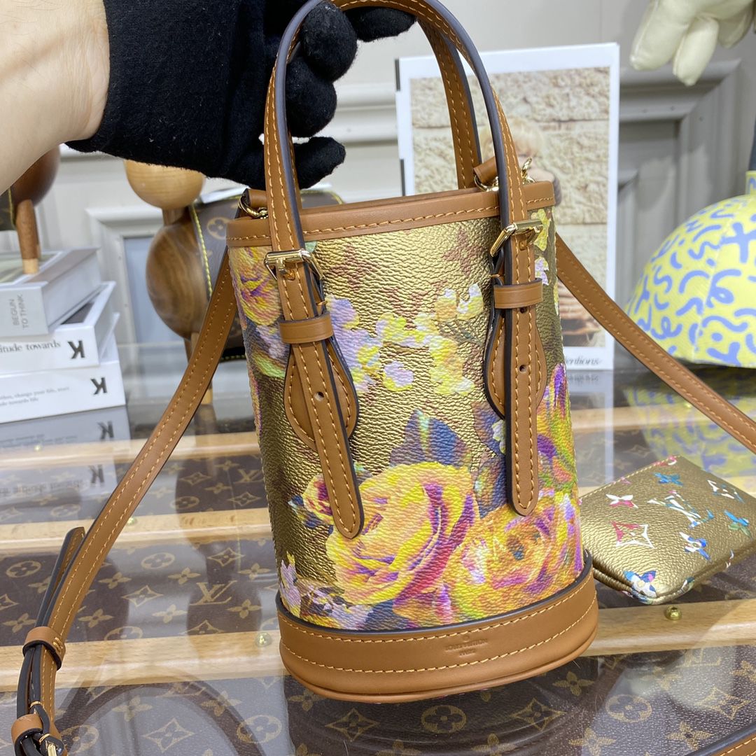 #m81724 l**is V*t*n flower patterned canvas nano bucket bag