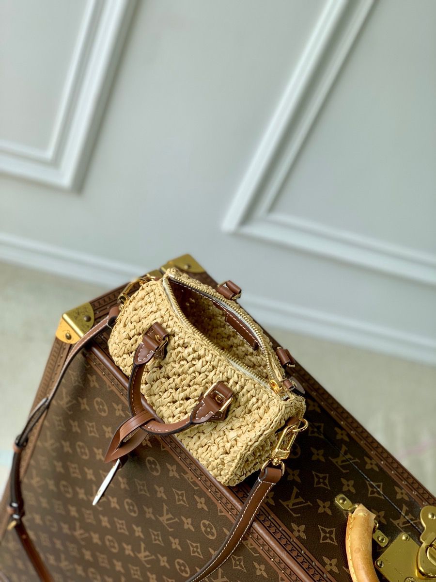 #m83525 l**is V*t*n natural raffia nano speedy bag
