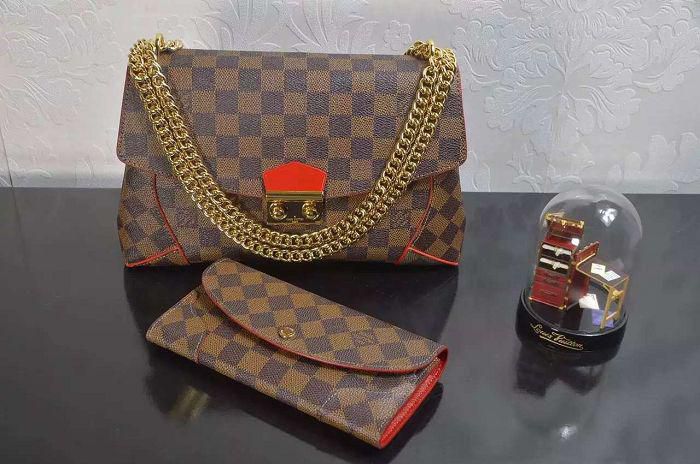 #n41596 l**is V*t*n 2016 damier canvas caissa clutch- cherry